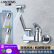 兰藤厨房水槽阳台洗衣池万向折叠机械臂旋转双孔入墙式 冷热水龙头