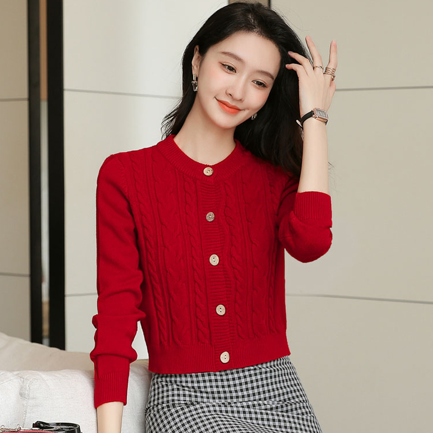 小个子短款毛衣外套女秋冬加厚