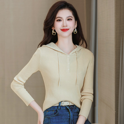 连帽短款毛衣女春季内搭打底针织衫长袖独特漂亮上衣修身带帽卫衣