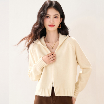 小香风连帽短款毛衣开衫外套加厚