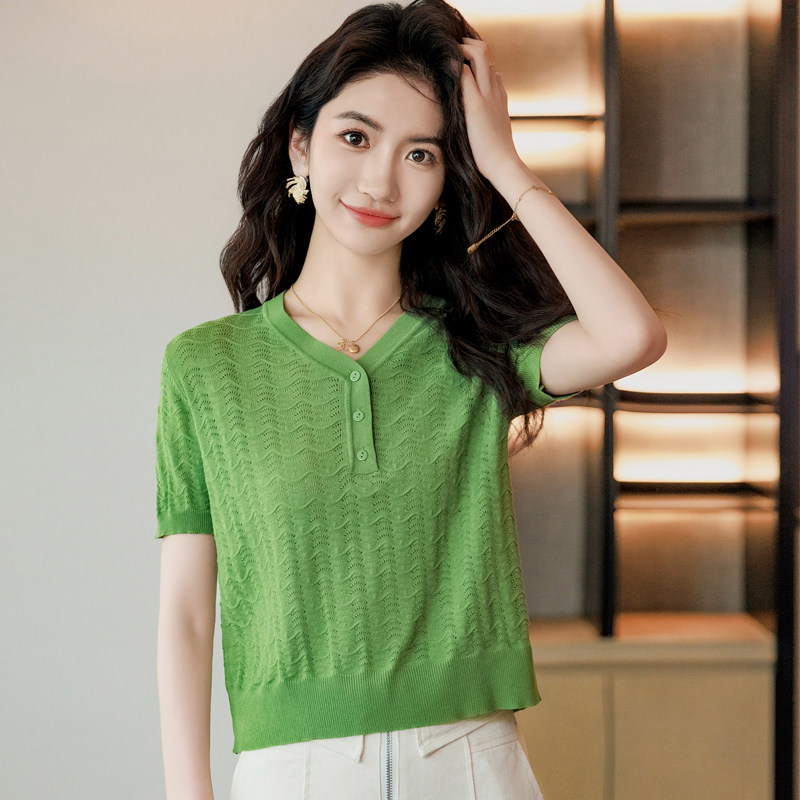v领短袖t恤女2026新款夏季冰丝图片