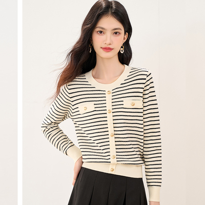 条纹短款毛衣女款2025新款秋冬季
