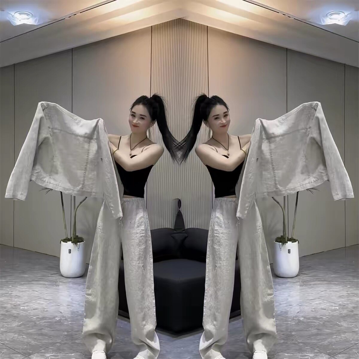韩系休闲棉麻时尚套装女2026年春季新款西装外套阔腿裤两件套亚麻