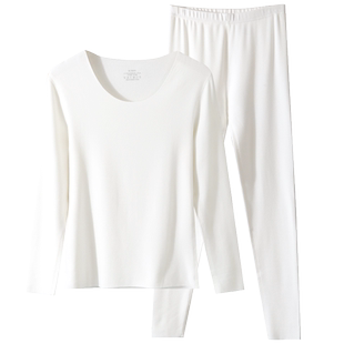 蝶安芬无痕纯白色保暖内衣套装男秋衣秋裤女内搭加绒加厚款秋冬季