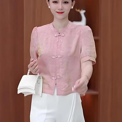新中式国风气质衬衫女夏季新款设计感气质减龄衬衣小个子短袖上衣