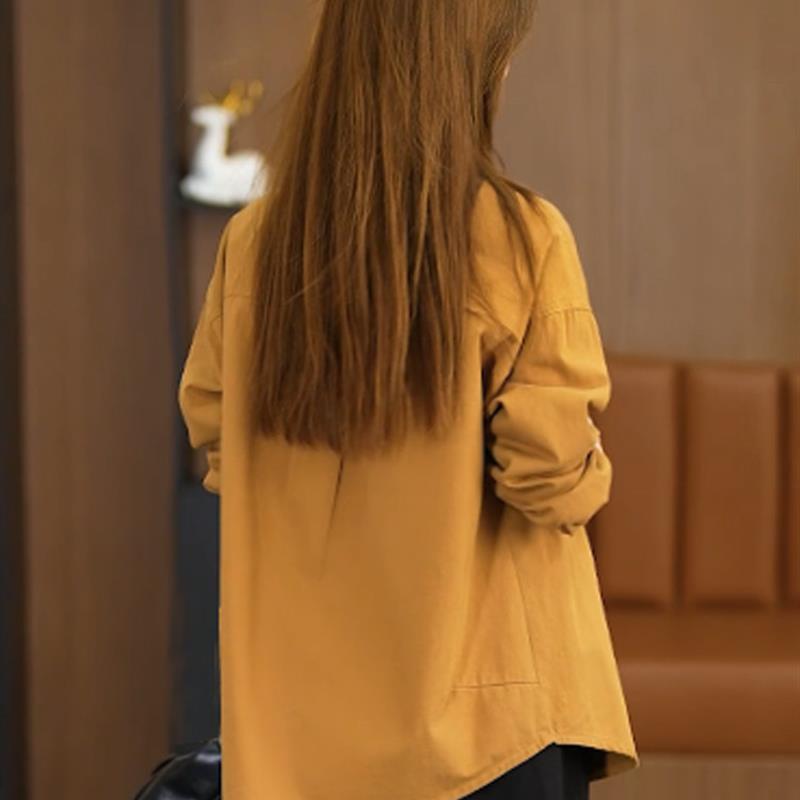 2025春秋新款纯色牛仔衬衫长袖上衣女宽松休闲百搭中长款衬衣外套