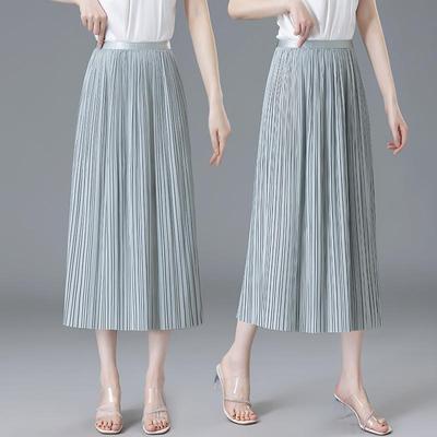 半身裙女2025新款夏薄款夏季天中长款夏日绝美黑色裙子白色百褶裙