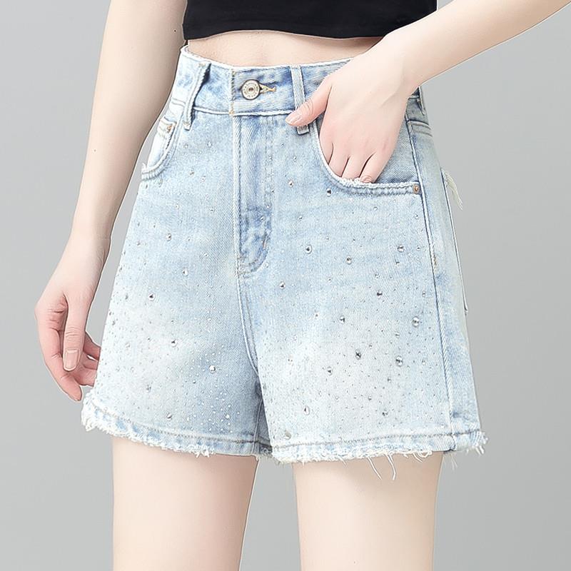 浅蓝色牛仔短裤女2025夏季新款高腰a字显瘦阔腿休闲薄款热裤子潮