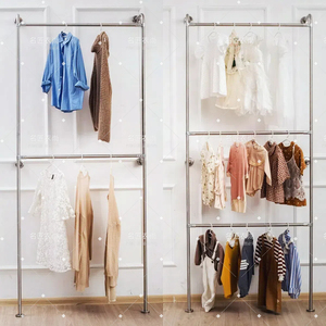 定制加厚不锈钢上墙双层服装壁挂展示架卧室衣帽间金属调节挂衣架