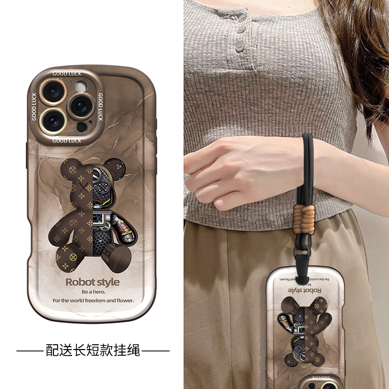 【进口硅胶】适用苹果16promax手机壳新款水墨画机械熊iphone15pro高级感镜头全包防摔保护套14网红卡通创意