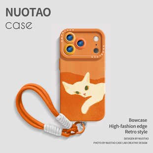 适用苹果17promax手机壳新款iPhone17pro懒惰猫咪保护套16镜头全包防摔创意高级感Air卡通可爱15小众情侣女