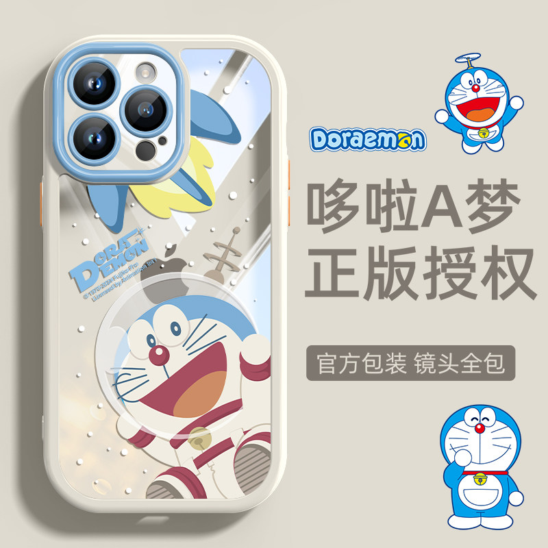 适用苹果16promax手机壳新款哆啦A梦iphone15pro高级感镜头全包防摔保护套16plus网红可爱卡通创意14小众透明