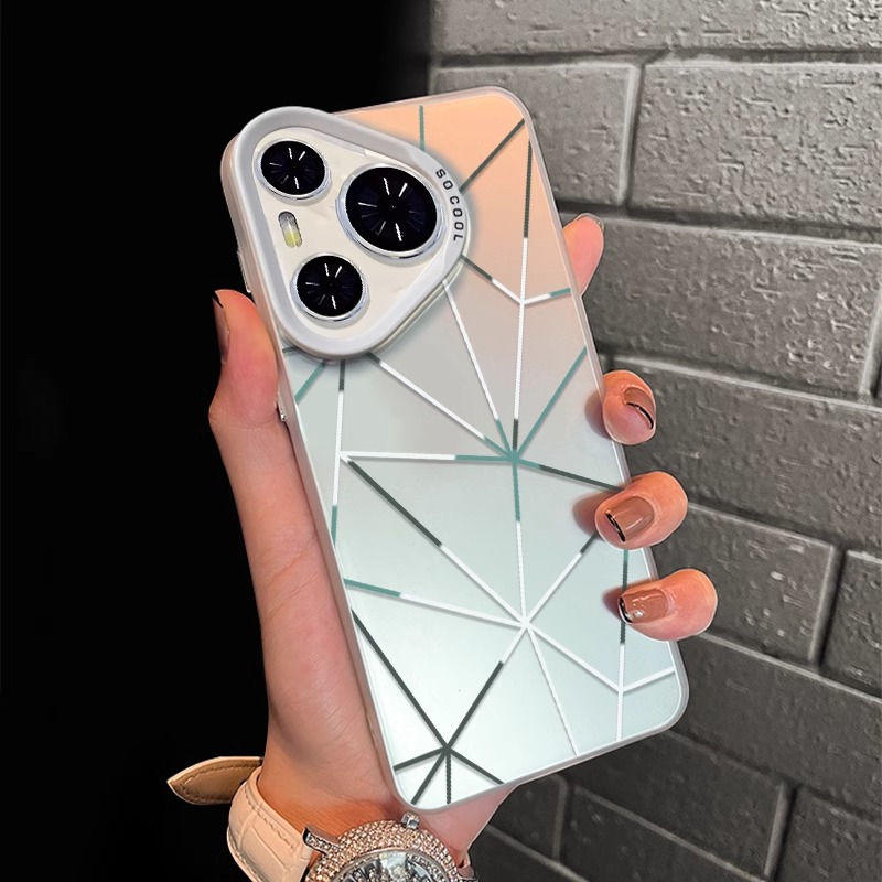 适用华为pura70pro手机壳新款线条创意三角几何P70ultra高级感彩银镭射p70por+全包防摔保护套p70小众外壳