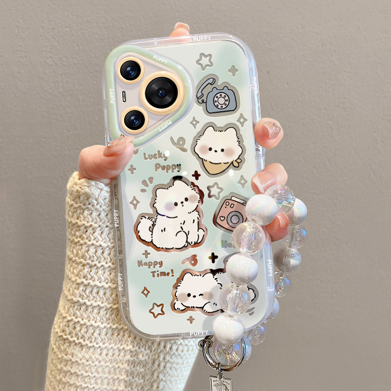 适用于华为pura70pro手机壳新款卡通小白狗带挂绳p70ultra镜头全包防摔保护套p70pro+高级感小众透明可爱外壳