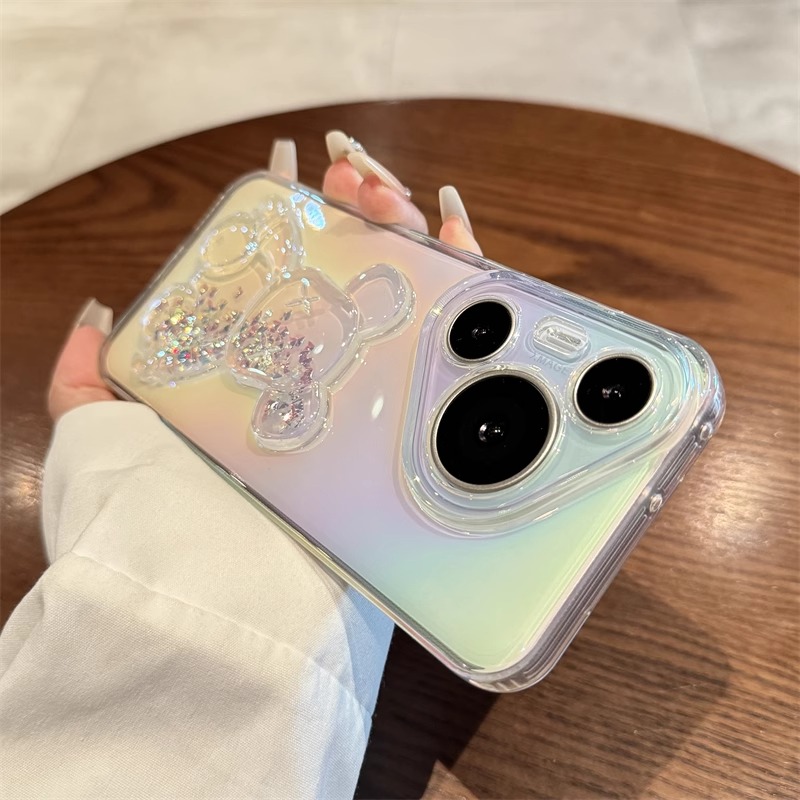 适用华为pura70手机壳新款渐变闪粉流沙暴力熊P70ultra镜头全包防摔保护套p70por+网红高级感ins风创意情侣女