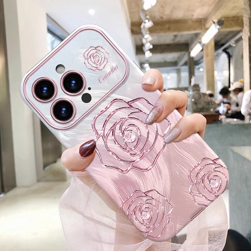 【进口小羊皮】适用苹果16promax手机壳新款玫瑰iphone15pro高级感镜头全包防摔保护套14网红轻奢ins风创意女