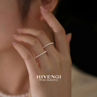 超细2mm天然极光淡水珍珠戒指 满圈baby小米珠女戒素圈尾戒叠戴