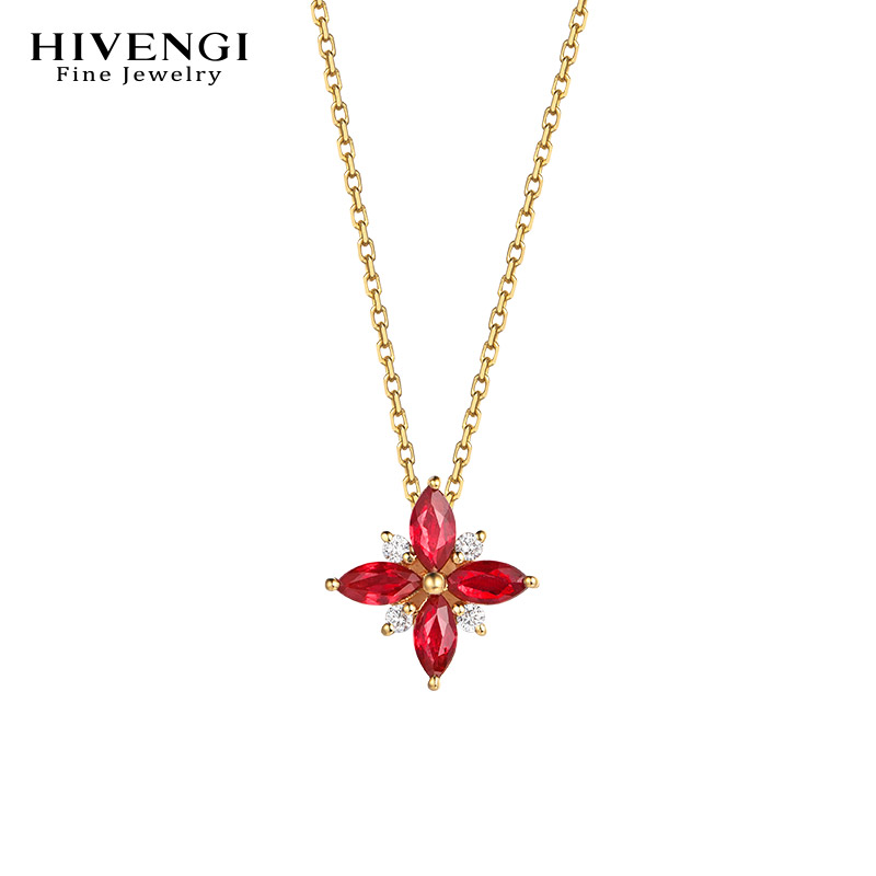 天然缅甸鸽血红宝石18k金项链