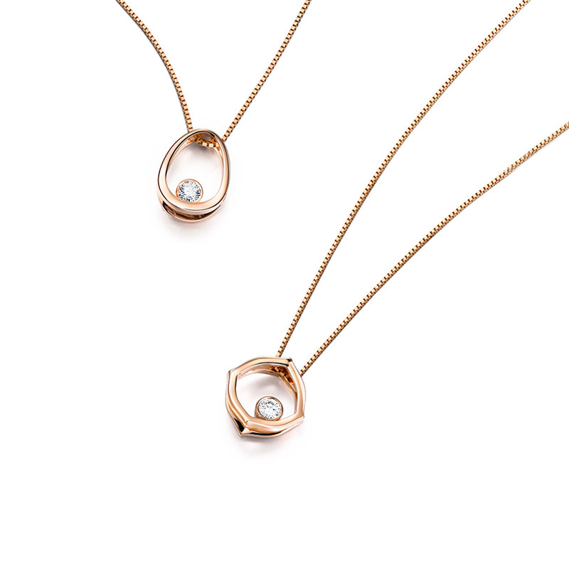 HIVENGI/海梵纪18K金玫瑰金天然钻石项链女锁骨链小钻吊坠正品