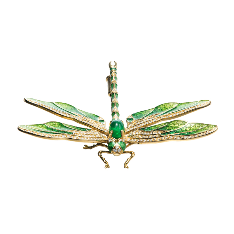 天然祖母绿蜻蜓胸针男女18k黄金