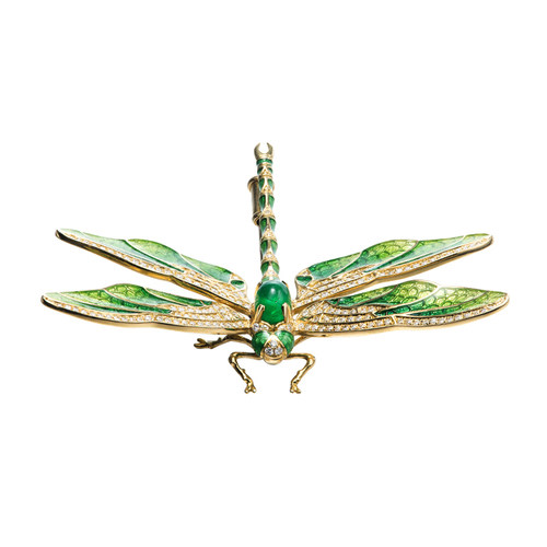 天然祖母绿蜻蜓胸针男女18k黄金