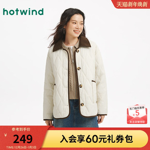 热风女士夹棉外套棉服2025年冬季 保暖菱格绗缝棉服巴恩风外套 新款