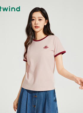 热风短袖T恤24夏新款女士紫色百搭圆领短袖T恤宽松打底上衣