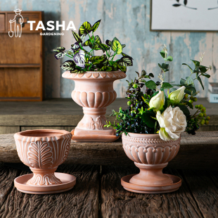 塔莎 花园简约陶土花盆陶瓷复古家用高级感轻奢透气大口径异性