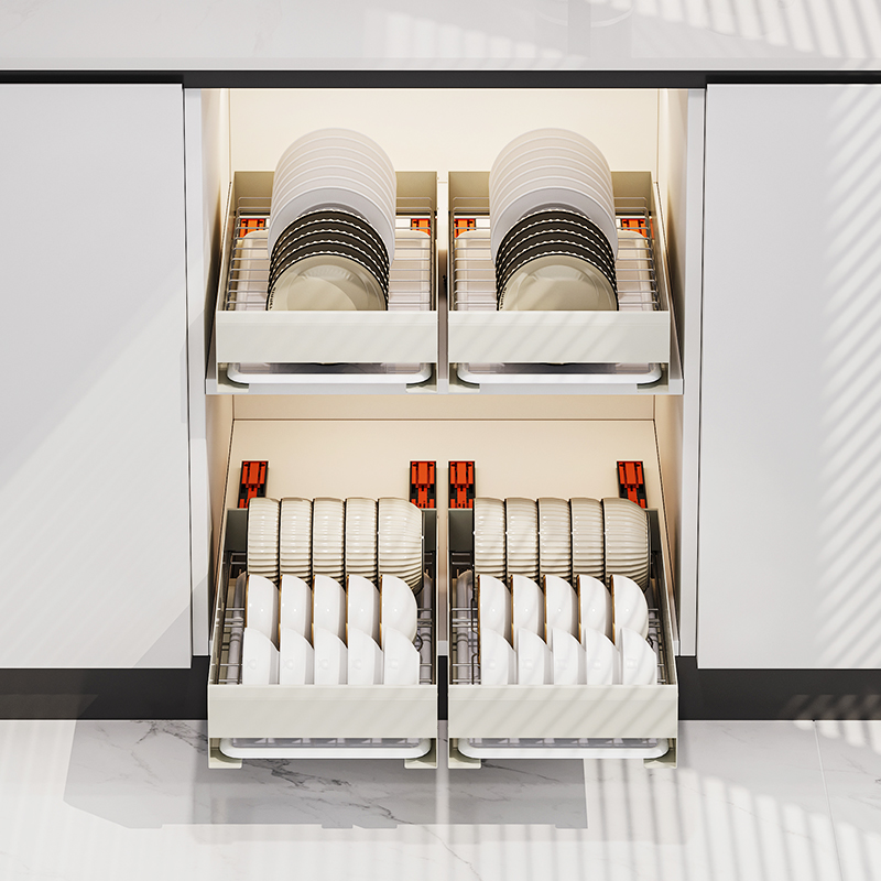 特勤免安装免打孔拉篮碗碟架