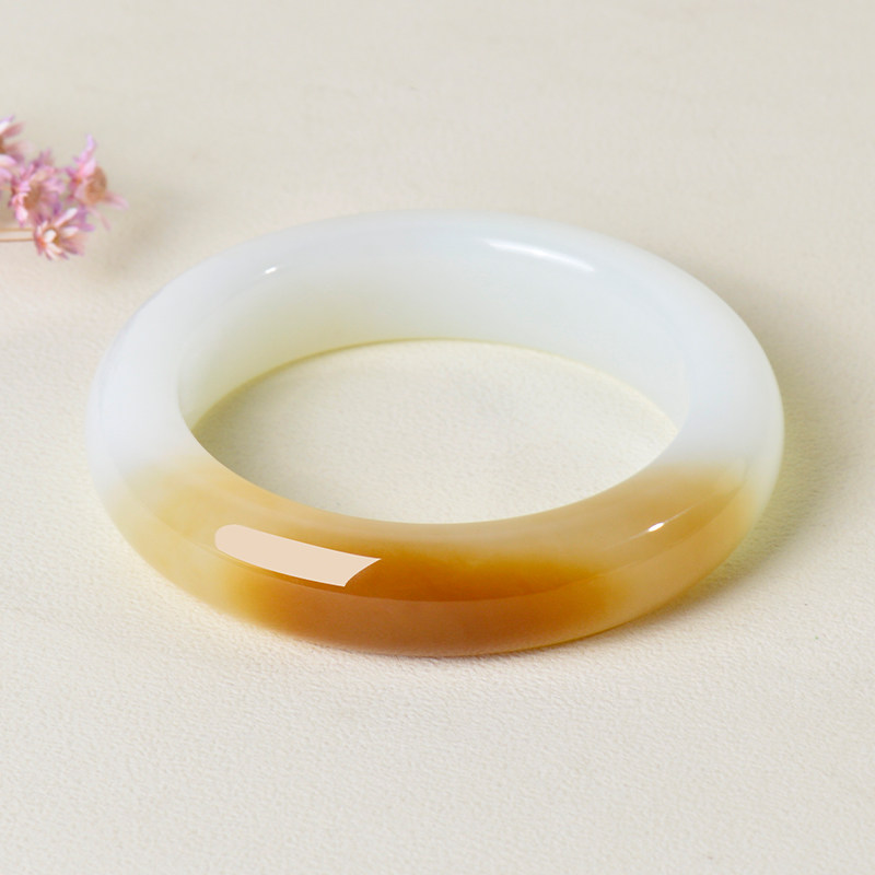 凤飞凰51.5mm和田玉糖羊脂白玉手镯女款玉镯收藏毕业级镯子宽镯D