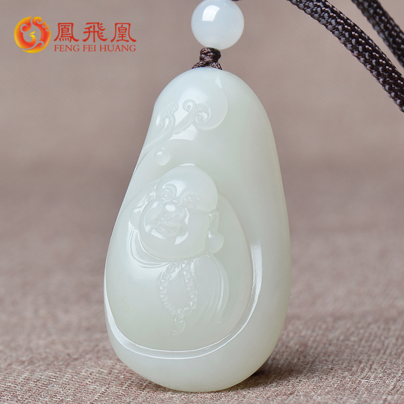 和田玉籽料弥勒佛吊坠女士
