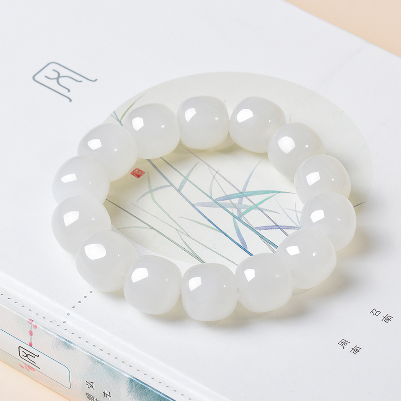 凤飞凰和田白玉16mm算盘珠手串