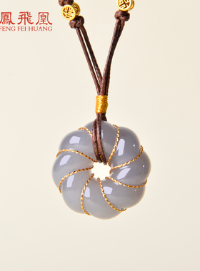 凤飞凰和田玉烟紫绞丝平安扣吊坠18k金色包边项链高级感小众颈饰D