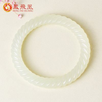 59.5mm和田玉青白玉麻花手镯