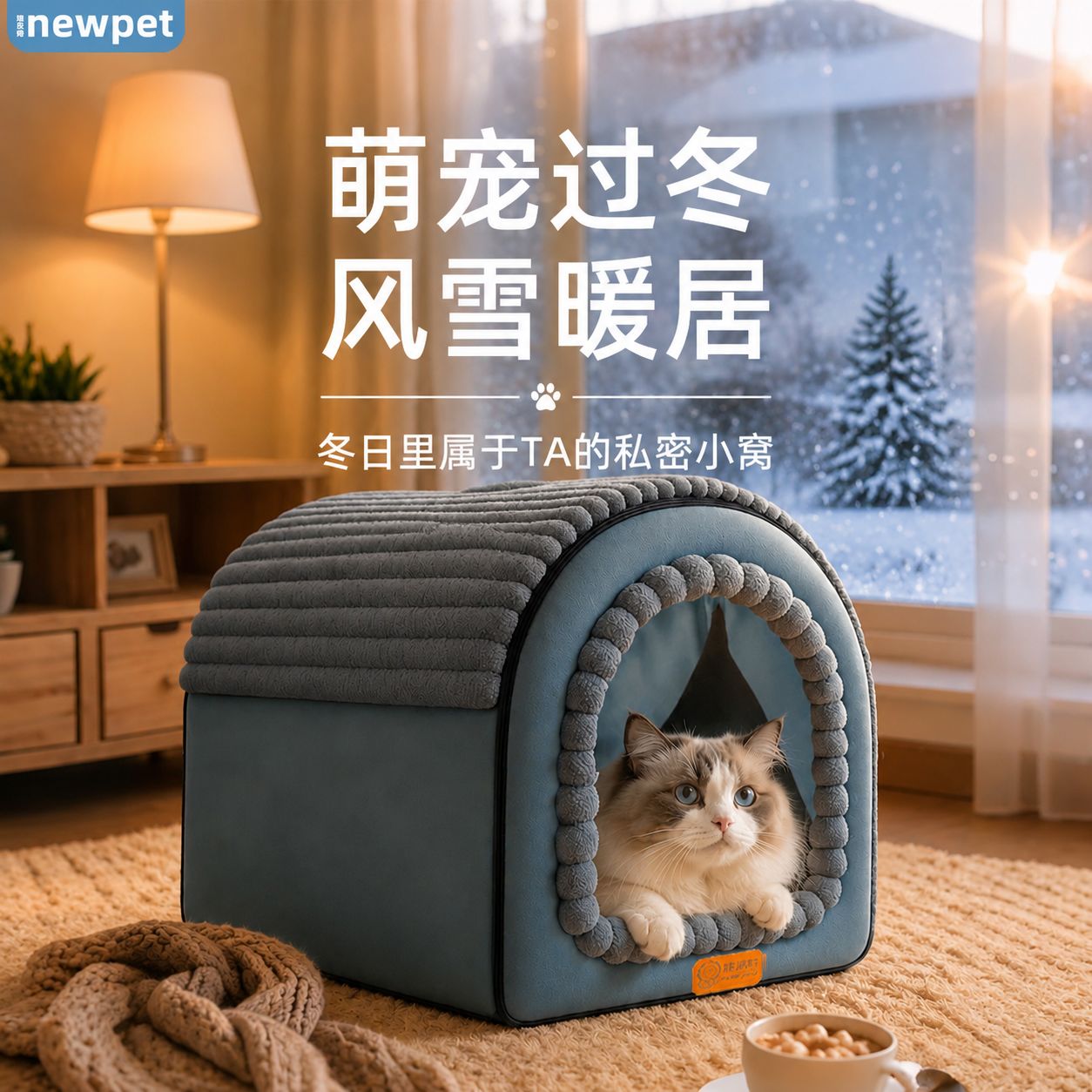 封闭保暖可拆洗猫窝冬季安全感