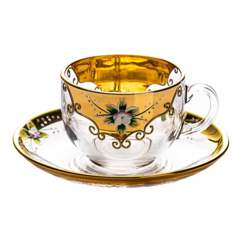 欧式奢华珐琅贴金水晶玻璃咖啡杯家用下午茶带碟杯复古玻璃红茶杯