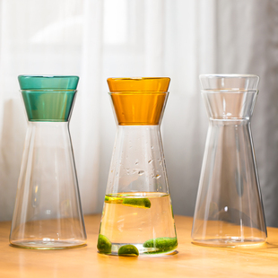 手工耐高温高硼硅玻璃水壶创意玻璃杯冷水壶冷水壶柠檬瓶彩色盖子