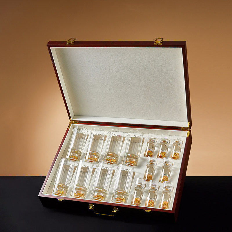 高档木质礼盒白酒杯套装水晶玻璃分酒器酒具礼品金箔酒杯一口酒盅
