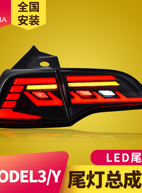 专用于特斯拉model3尾灯总成ModelY改装魔星跑马LED流水转向尾灯