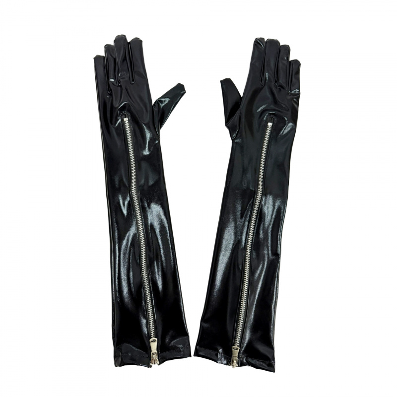 黑色仿皮性感cosplay漆皮长手套