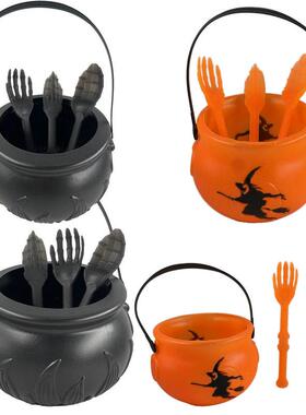 万圣节罐子橙色巫婆桶装饰品挂件创意礼盒糖果袋礼品袋塑料桶餐具