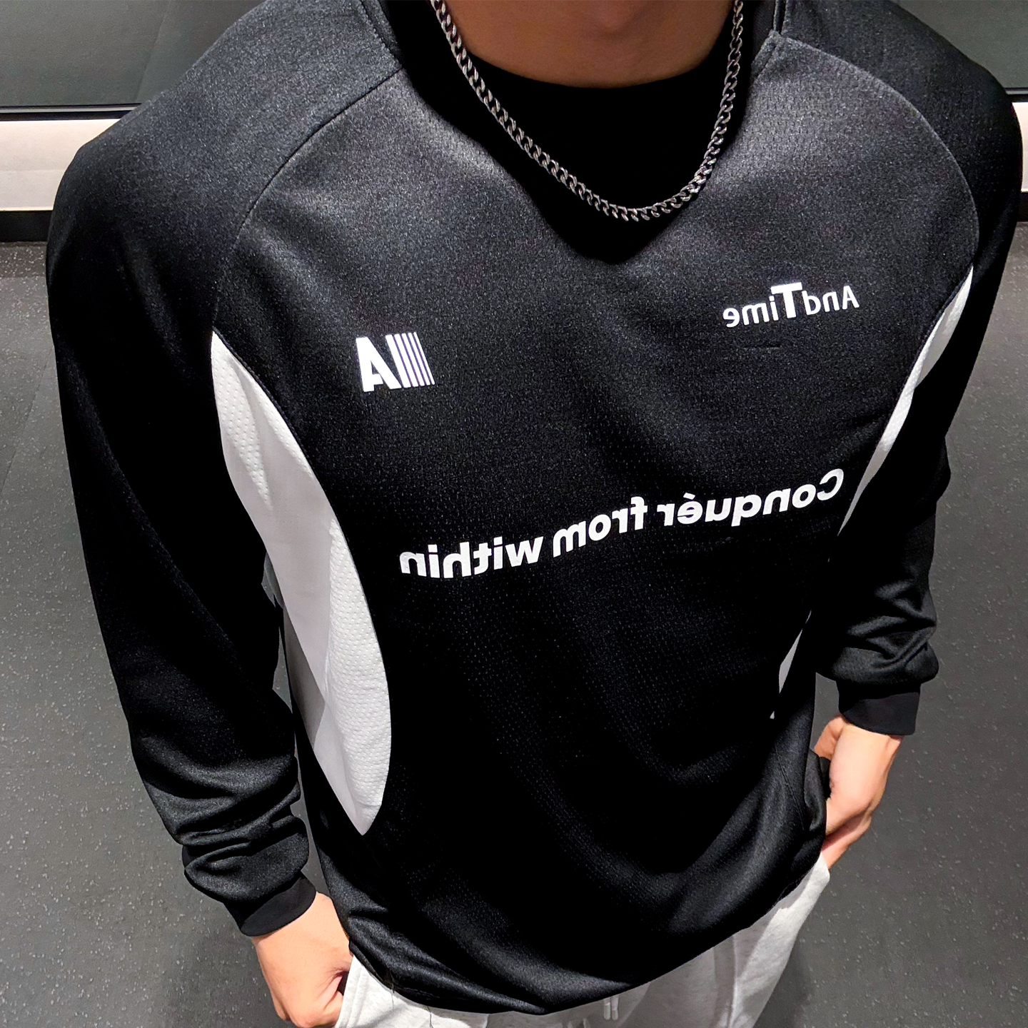 andtime重磅美式拼接长袖