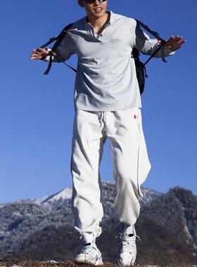 ANDTIME春季重磅亨利领T恤美式健身条纹肌理运动衫棉感卫衣长袖潮