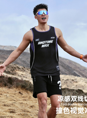 andtime运动速干背心夏季美式复古篮球男宽松训练健身篮球服球衣