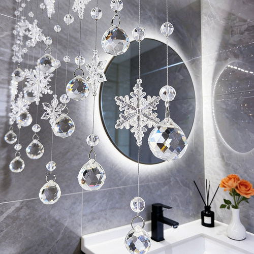 高级感透明水晶珠帘免打孔隔断