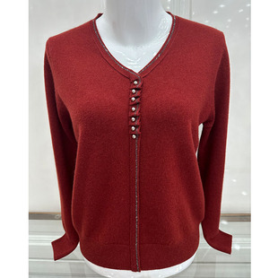 卡迪绒羊毛衫 50多岁妈妈洋气上衣中老年女秋装 毛衣v领打底针织衫