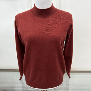 半高领羊绒衫女款2025新款红色毛衣妈妈秋冬季金企秋菊针织羊毛衫