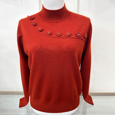 100纯羊毛衫女半高领妈妈装毛衣