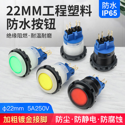 22mm按钮开关工程塑料圆形自复位启动自锁防水防静电按钮5A/220V