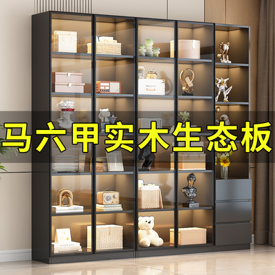 实木书柜带玻璃门定制一体整墙到顶书架家用客厅展示酒柜手办柜子